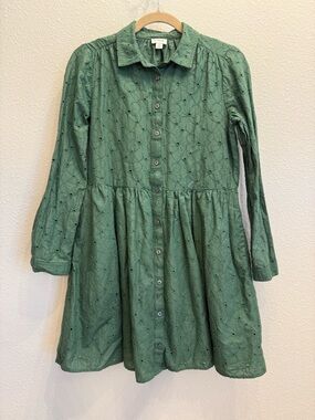 J.Crew Green Eyelet Long Sleeve Mini Shirtdress – Size 2